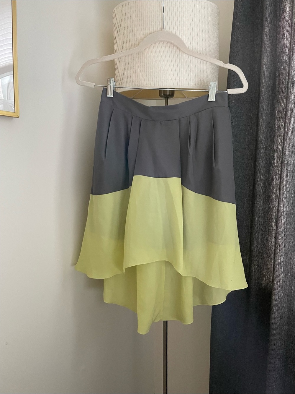 BCBG Two-Tone Gray and Lime Layered High-Low Skirt